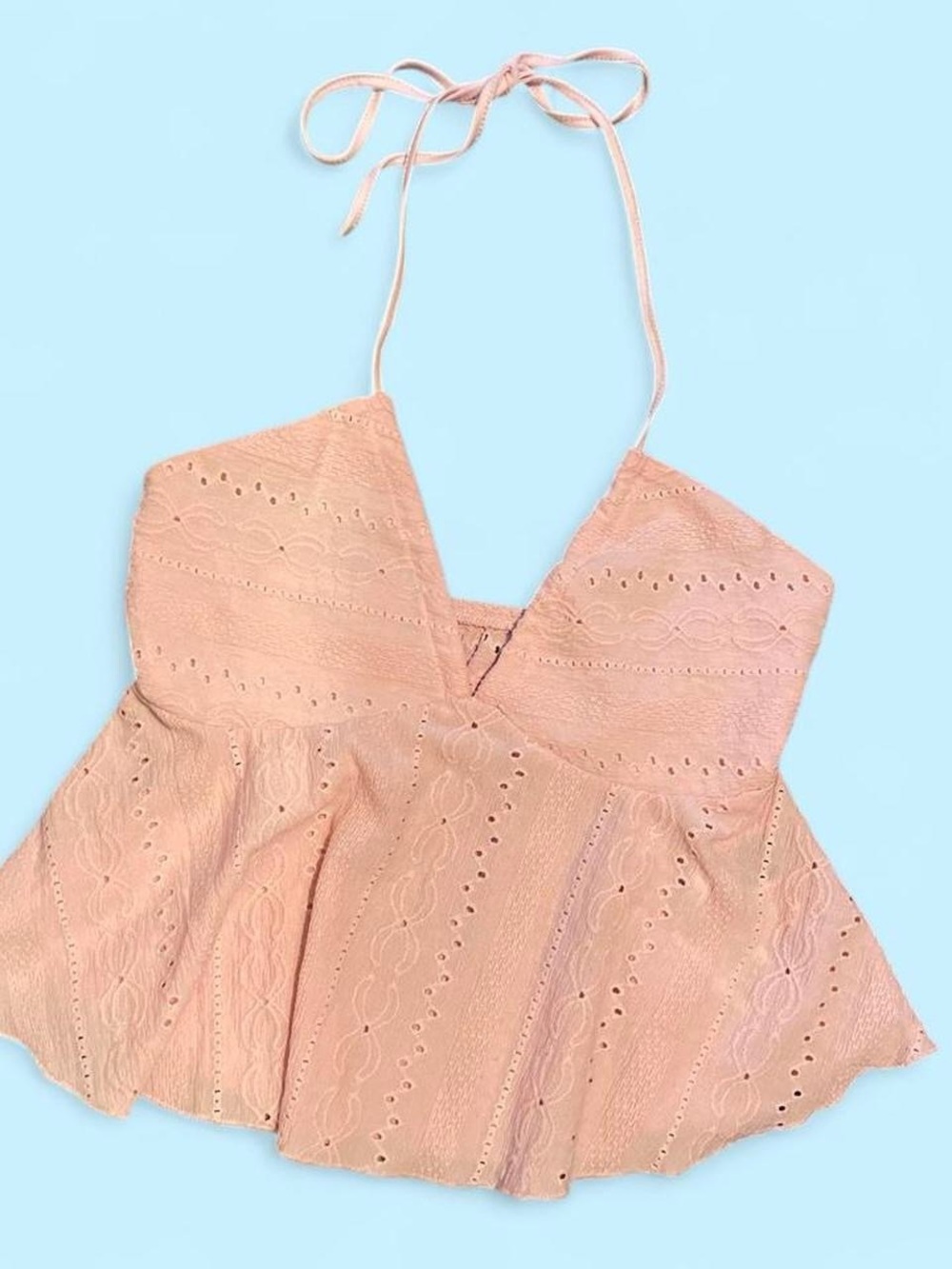 Pink Eyelet Halter Peplum Tank Top